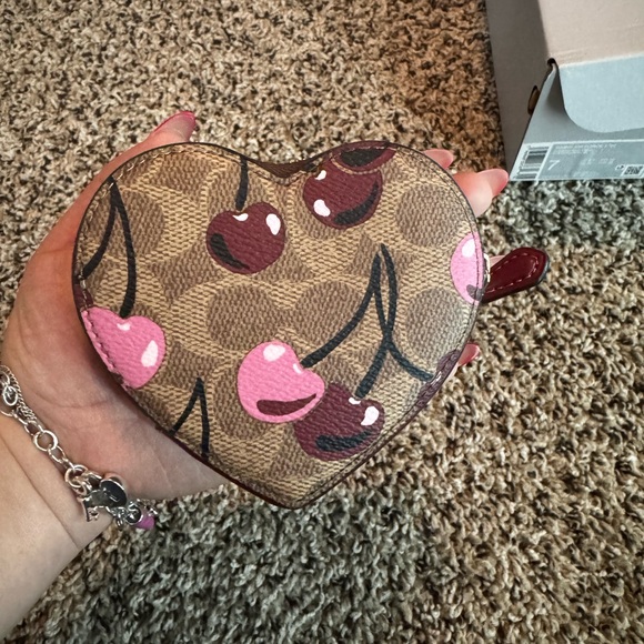 Coach Brown Heart Coin Pouch with Cherry Design - Picture 2 of 4